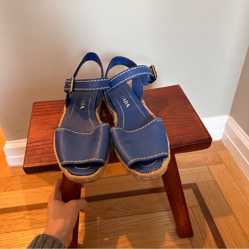 Blue Prada Leather Espadrille Sandals, size 36 - Picture 5 of 8